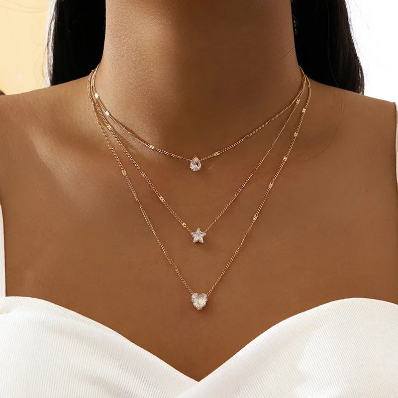 Heart & Star Charm Layered Pendant Necklace - Horizon